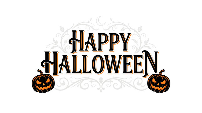 Halloween greeting card with pumpkin jack-o-lanterns and festive text design for seasonal promotions