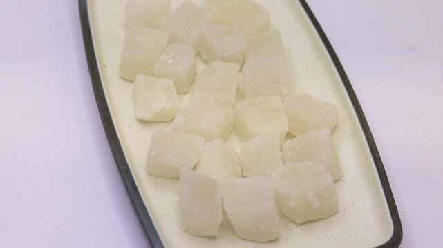 Petha is a translucent soft candy from the Indian subcontinent made from ash gourd or white pumpkin