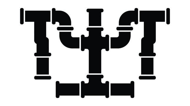 Black pipe fittings arrangement in a geometric silhouette
