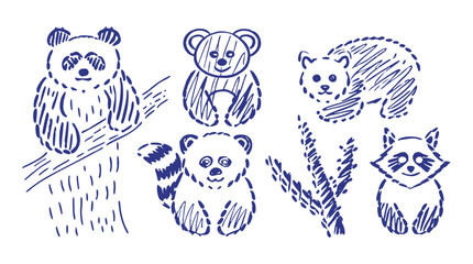 Obraz premium Cute Wild Animal Sketch Set Hand-Drawn Vector Illustration