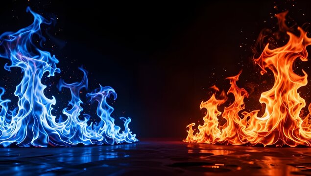 Fire and Ice, Dual Flame Product Stage Inferno Landscape Concept Illustration