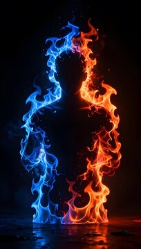 Split Silhouette Dual Flame Inferno Portrait Concept Illustration