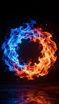 Fire and Ice, Duality Orb Dual Flame Vortex Portrait UAP Concept Illustration