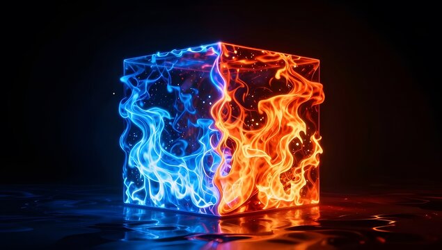 Dual Flame Cube Inferno Landscape Concept Illustration