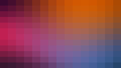 Fototapeta premium Dynamic digital pixel grid background showcasing vibrant gradient color transitions from deep purple to warm orange and cool blue creating a modern tech inspired visual for creative concepts