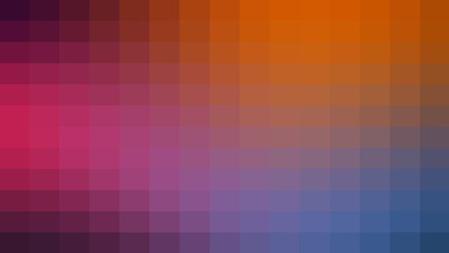 Dynamic digital pixel grid background showcasing vibrant gradient color transitions from deep purple to warm orange and cool blue creating a modern tech inspired visual for creative concepts