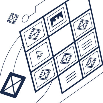 Website wireframe layout design template with grid structure and media
