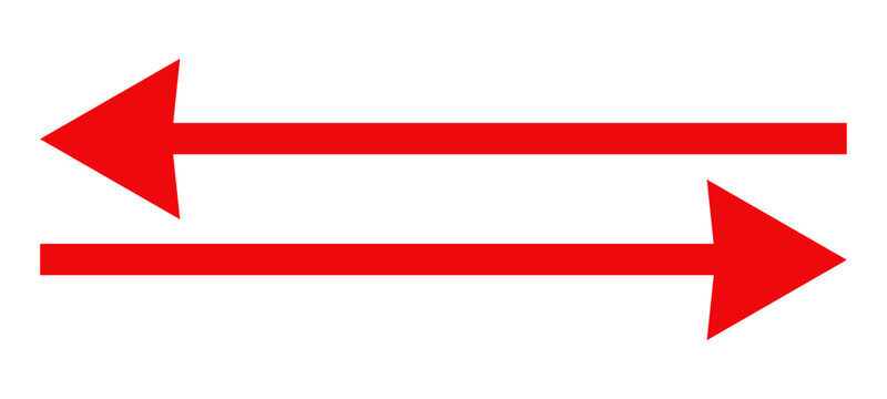 red arrows on white background. two red arrows with straight triangular head one pointing left and other pointing right on white background. vector illustration