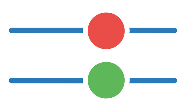 Minimalist user interface icon featuring two horizontal slider tracks with circular adjustment knobs isolated on a white background, modern technology design concept