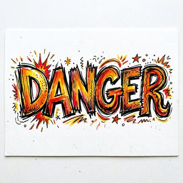 Bold danger warning sign with explosive spray paint effect on white background for safety alerts
