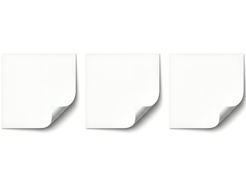 Three paper corners lifting up against white background