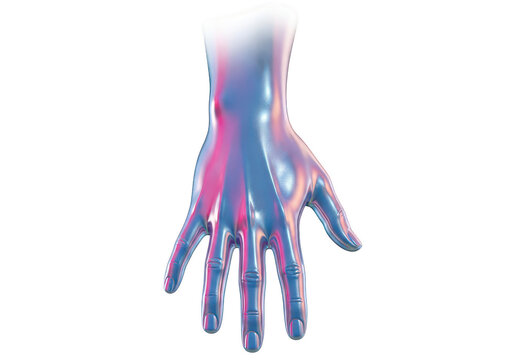 Abstract metallic human hand isolated on transparent background