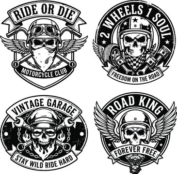 Motorcycle Club Skull Patch Design Set