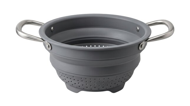 Stainless steel collapsible kitchen colander for easy food straining and storage