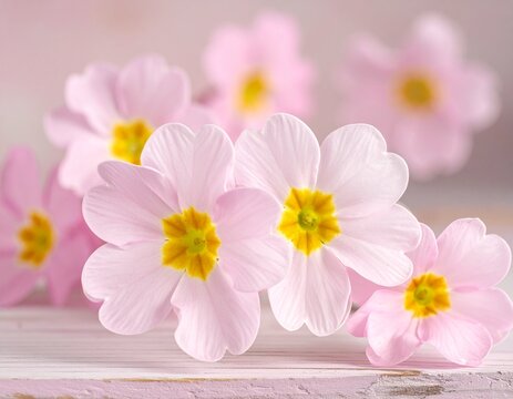 pink primula flowers on a pink background