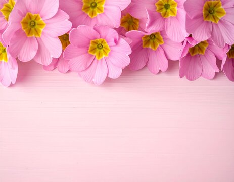 pink primula flowers on a pink background
