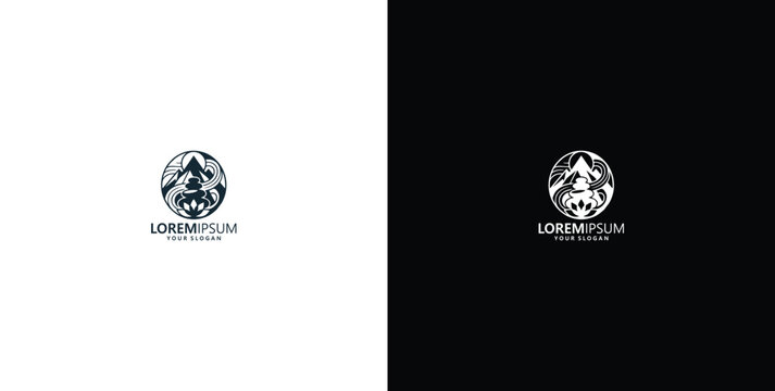 Minimalist gorilla and mountain circular logo design vector template