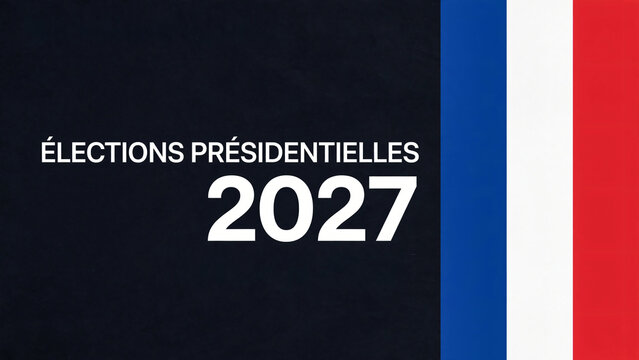 Visuel &eacute;lections pr&eacute;sidentielles 2027 avec drapeau fran&ccedil;ais et carte de france