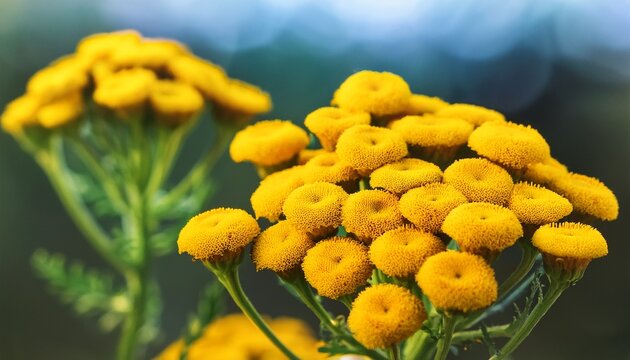 Tanacetum Vulgare Yellow Flowers Tansy Closeup