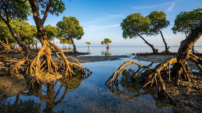 Mangrove trees on coastline