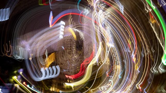 Chongqing cyberpunk city skyline made into abstract light trails pattern