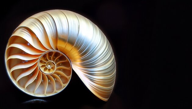 Shell Pearl Spiral Nautilus Fibonacci Sequence Symmetry Cross Section Shell Structure Golden Ratio Background Mollusk Nautilus Pompilius Copy Space Half Split Stock Photo Photograph Image