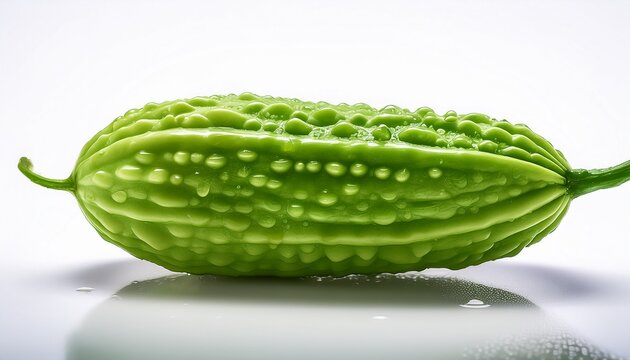The Unique Texture And Vibrant Green Of A Single Bitter Melon Isolated On Transparent Background Fresh Green Bitter Melon With Dew Drops Isolated On White Background