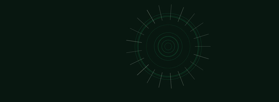 Technological circular interface with concentric rings and radial grid lines