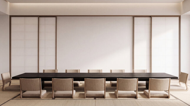 Minimalist Japanese Meeting Room with Tatami and Low Table