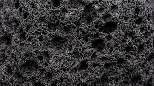 Black Volcanic Lava Rock Texture Close Up