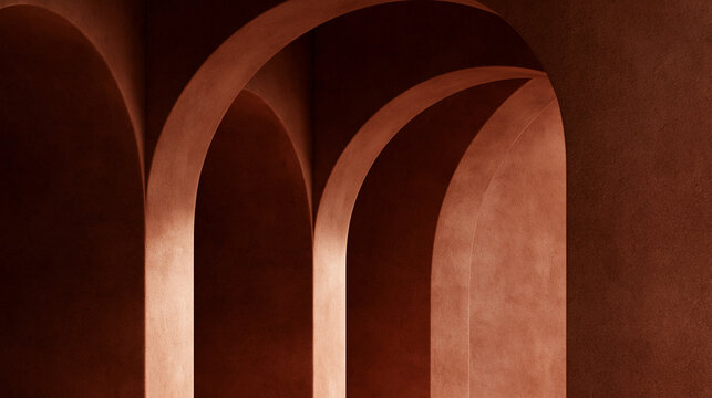 Terracotta Architectural Arches with Dramatic Light and Shadow