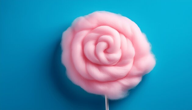 Pink Cotton Candy Swirl With Blue Background Closeup