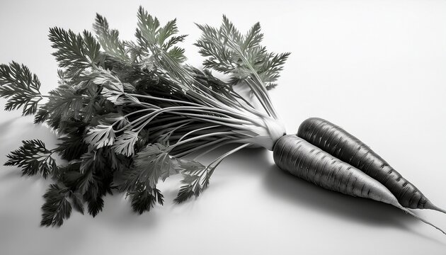 Black And White Of A Carrot With Leafy Green Isolated On White Background Vegetable Root Vegetable Food