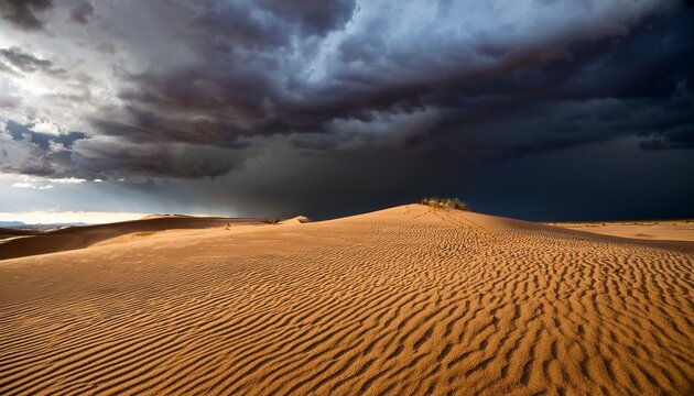 Sandy Desert And Dark Storm Clouds