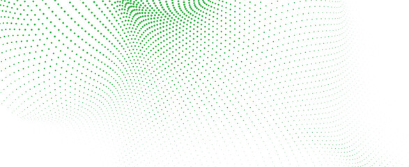 Naklejka premium Abstract green halftone dot wave pattern background with dynamic flowing curve texture