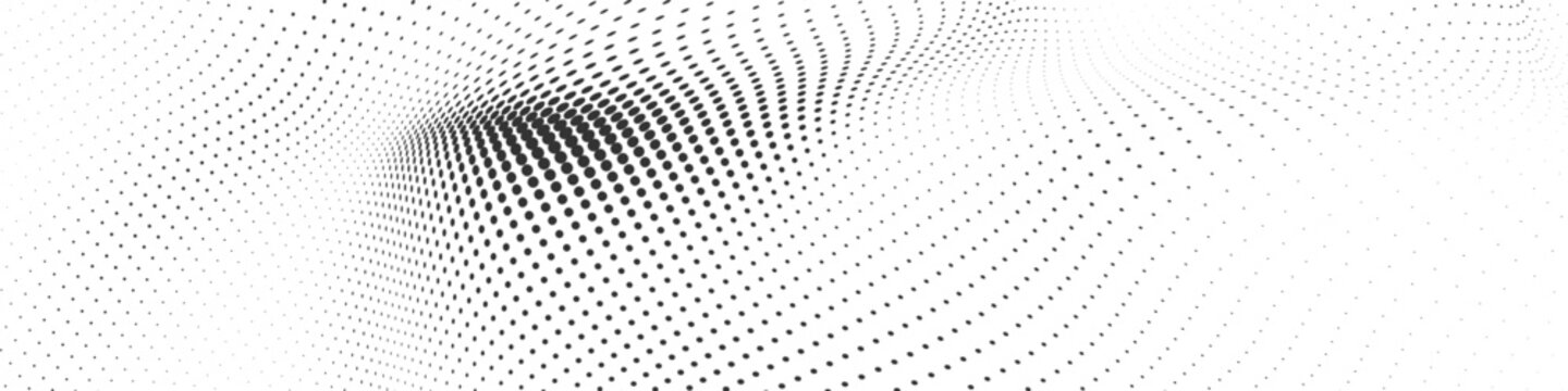 Abstract black organic halftone dot wave background, flowing geometric particle mesh pattern with futuristic digital technology vector illustration