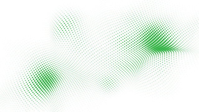 Abstract green halftone dot wave pattern background with dynamic flowing mesh texture