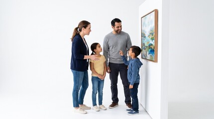 Fototapeta premium Family admiring abstract art in a modern gallery setting