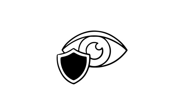 Eye with a shield overlay containing a camera symbol representing privacy or security protection.