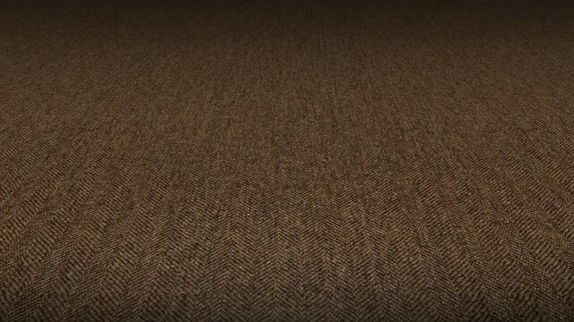 Slow continuous glide over warm Italian rust melange tweed fabric showing organic fiber texture and premium quality tailoring material for creative projects