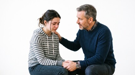Obraz premium Father comforting his crying teenage daughter offering support and understanding