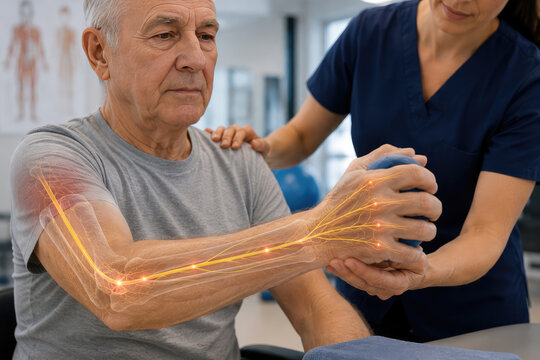 Peripheral Neuropathy Rehabilitation with Senior Patient and Hand Therapy Exercise