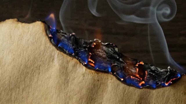 A close-up shot of a burning piece of paper that appears to be an old document, possibly a treasure map, evoking a sense of mystery and halloween themes