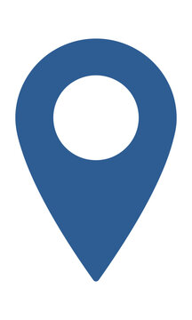 Cobalt blue location pin icon with a circular cutout isolated on white background. Navigation and mapping concept