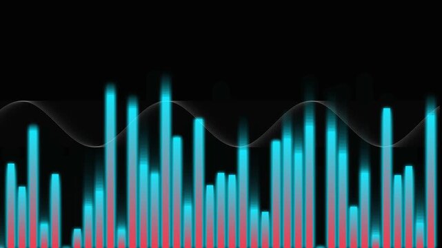Abstract sound wave visualization with glowing blue bars and subtle motion against dark background for audio technology concept