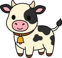 Obraz premium Funny Cow Cartoon Character with Cute Happy Smile, Adorable Dairy Cattle and Calf Vector Illustration Isolated on White Background