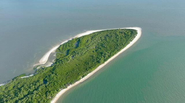Florian&oacute;polis, Daniela Beach. Aerial View of Tropical Coastline. Establishing Shot. Santa Catarina, Brazil.
