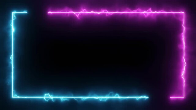 Abstract glowing neon energy frame with electric blue and magenta lightning borders on black background