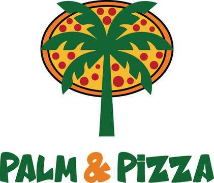 Palm & Pizza Logo Vector Tropical Restaurant Branding	
