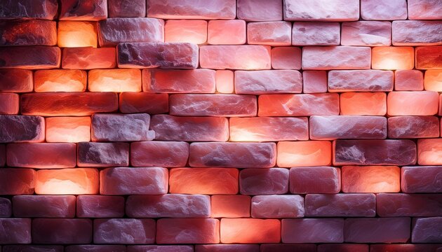 Glowing Pink Himalayan Salt Brick Wall Texture With Amber Backlight